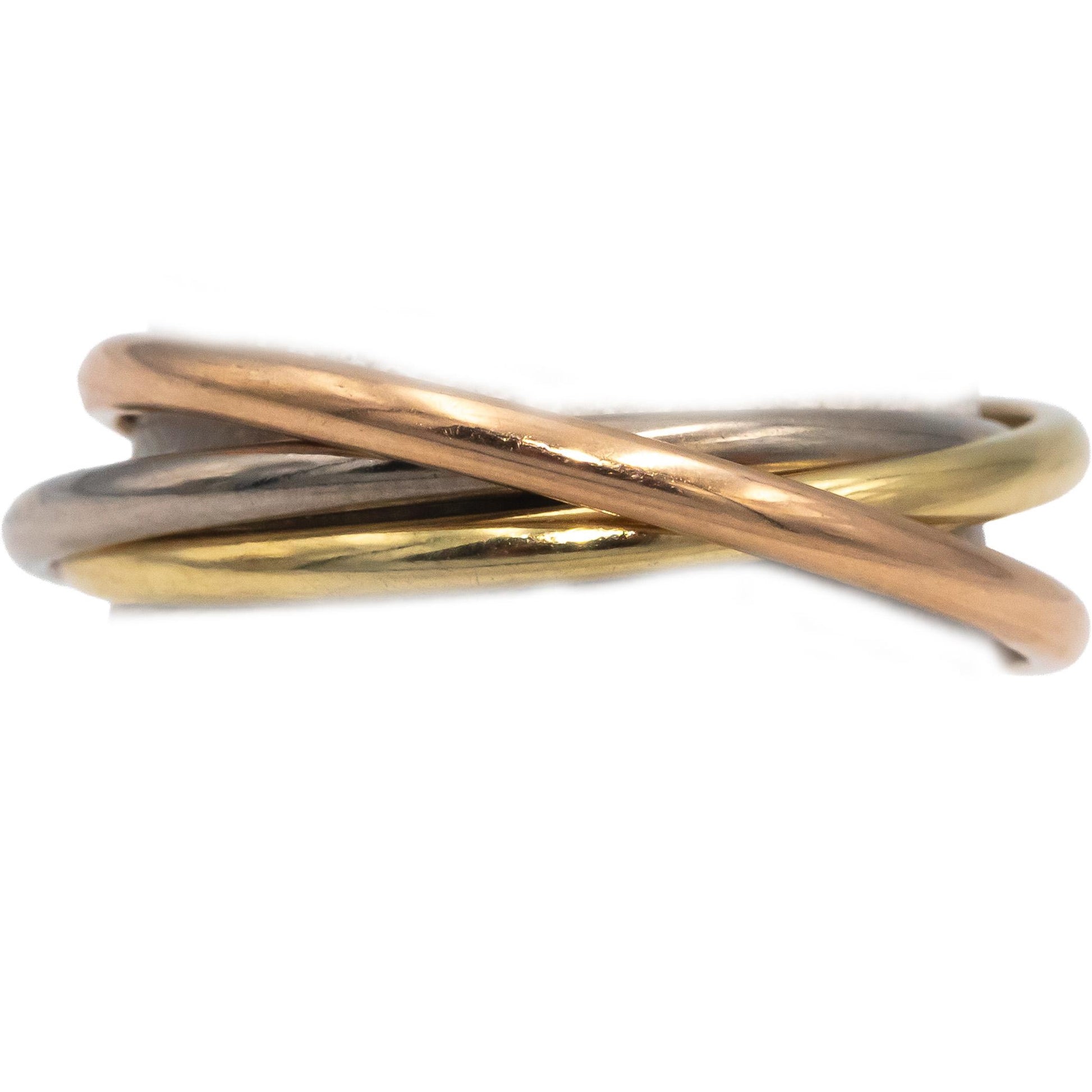 CARTIER 18k Tri-Color Gold Trinity Band Ring Euro Size 51 Size 5.75 w/ Papers