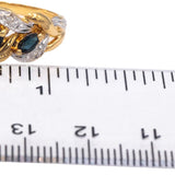 18k Yellow & White Gold Round Diamond Marquise Sapphire Ring 0.28CT Size 7