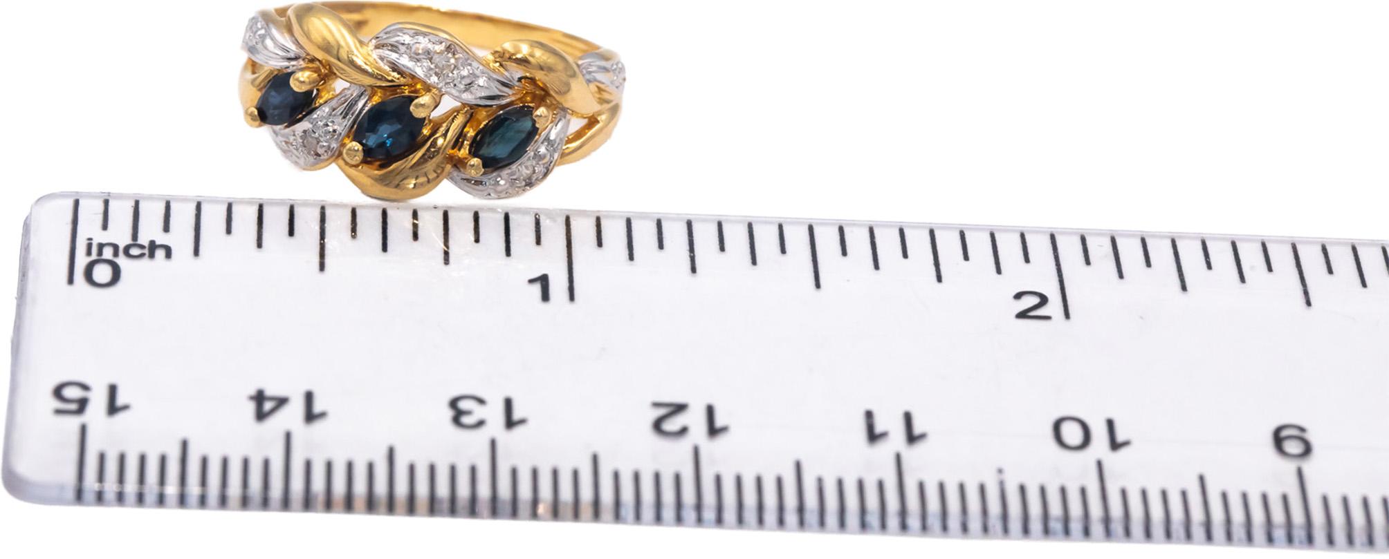 18k Yellow & White Gold Round Diamond Marquise Sapphire Ring 0.28CT Size 7