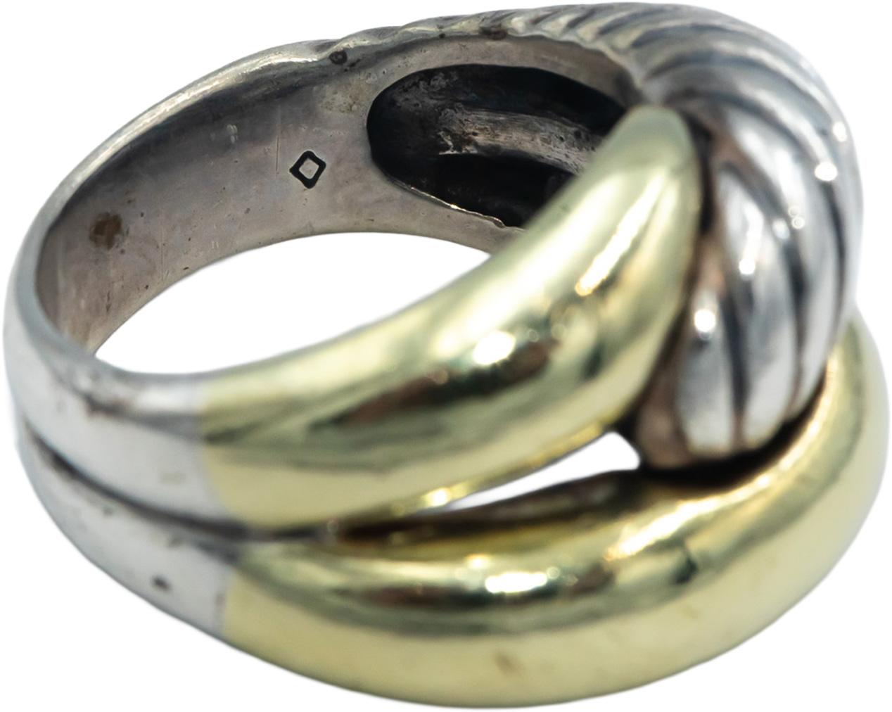 DAVID YURMAN 18k Yellow Gold & Sterling Silver Cable Crossover Ring Size 7