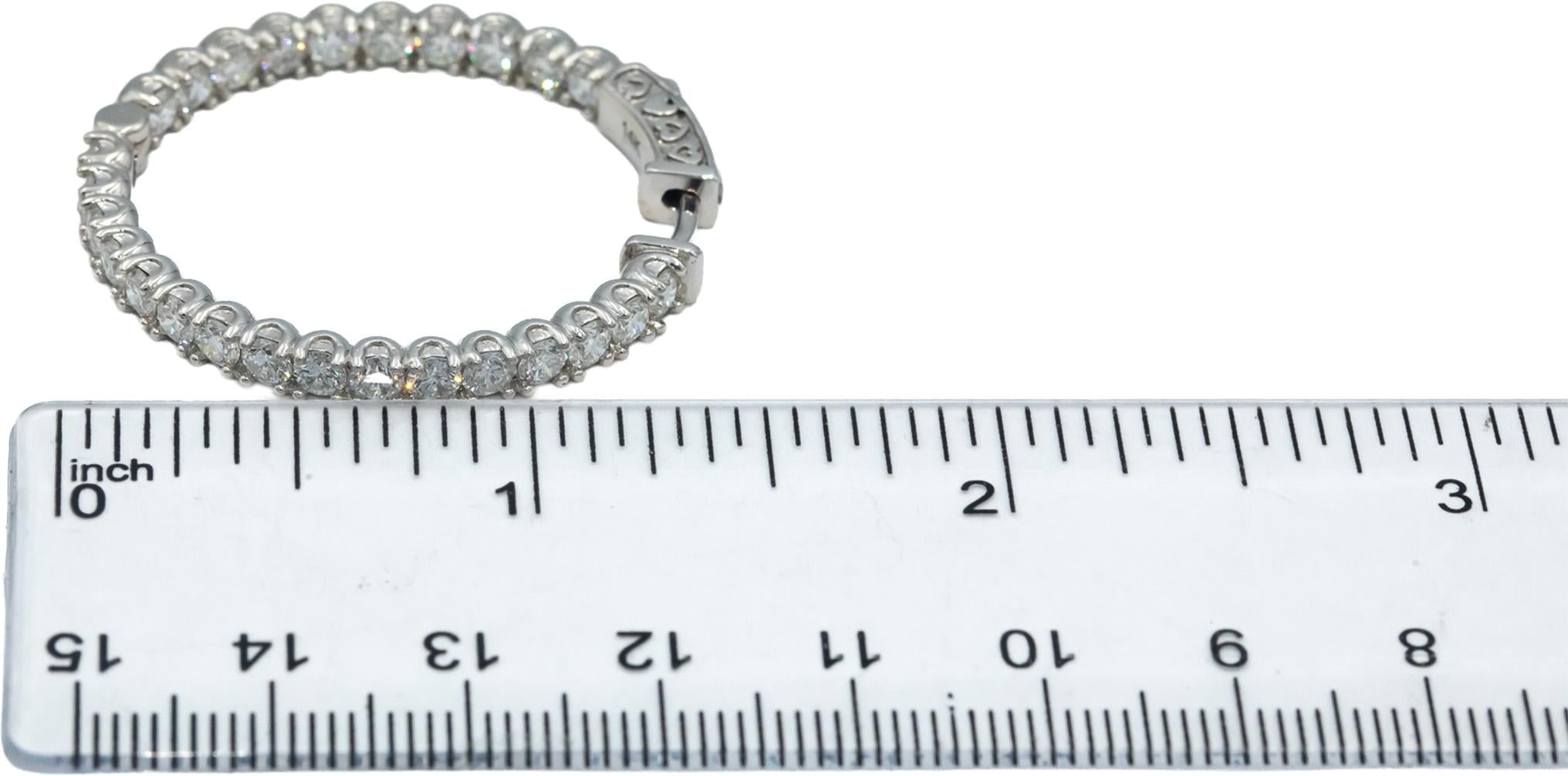 14k White Gold Round Diamond Inside Out Circle Hoop Earrings 5.35CT