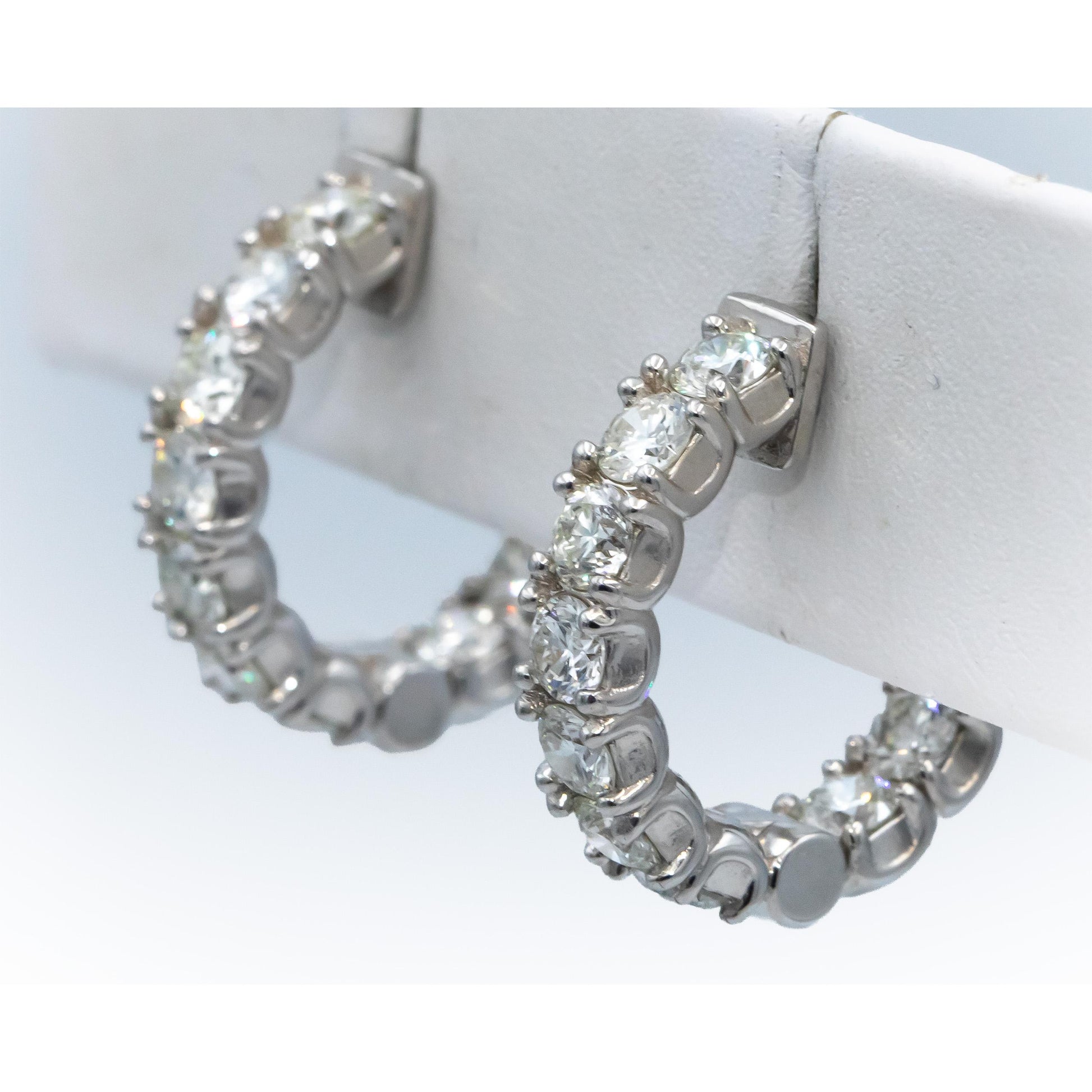 14k White Gold Jewelry VS Round Inside Out Circle Hoop Earrings 4.29CT