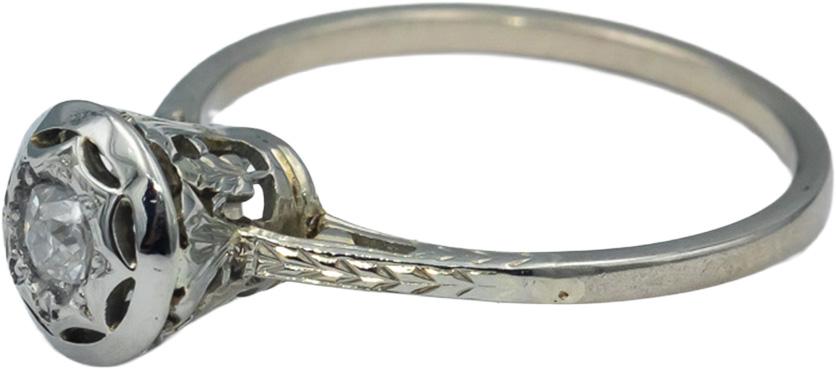 Vintage Antique 18k White Gold Round Diamond Solitaire Ring 0.16CT Size 7.25