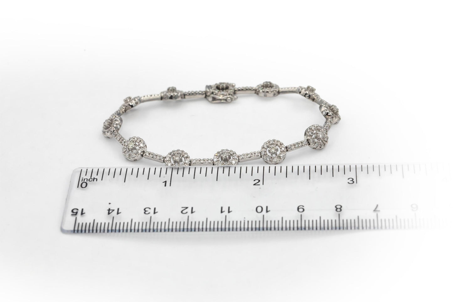 14k White Gold Round Cut Diamond Fancy Link Bracelet 2.0CT