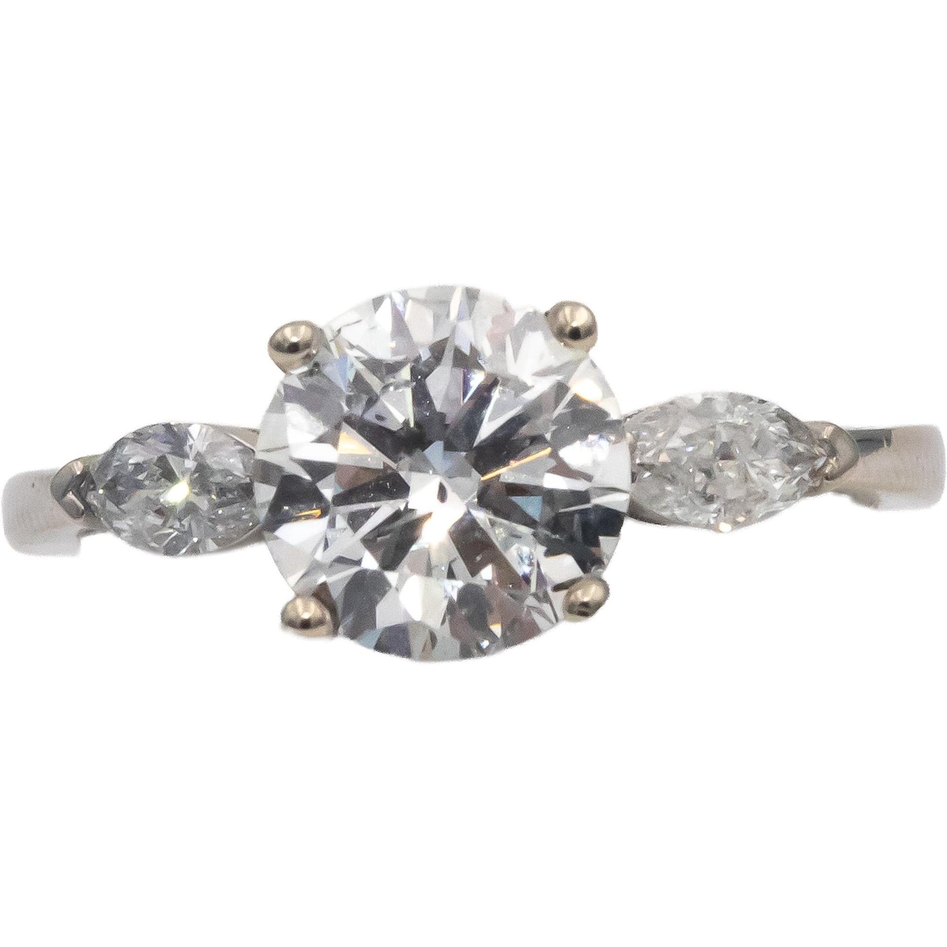 14k White Gold Round & Marquise Diamond Engagement Ring 2.32CT w/ 2.02CT Center