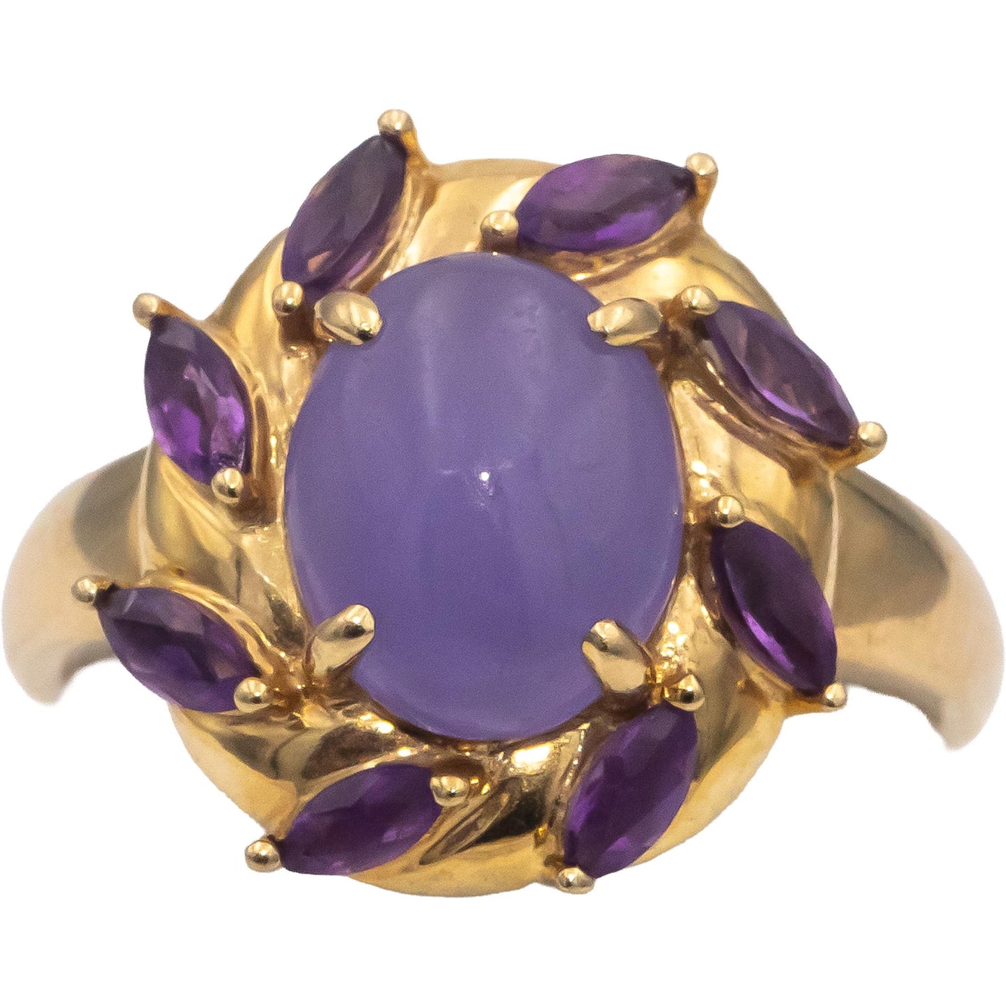 14k Yellow Gold Lavender Jade & Amethyst Cocktail Ring Size 8