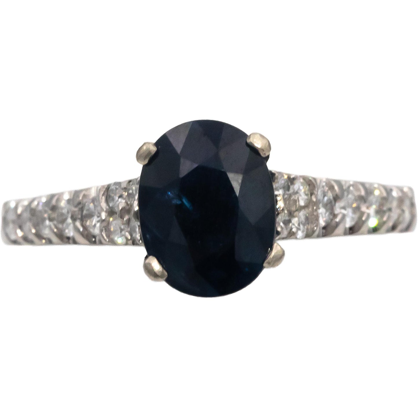 14k White Gold Oval Sapphire Round Diamond Cocktail Ring 2.36CT Size 7