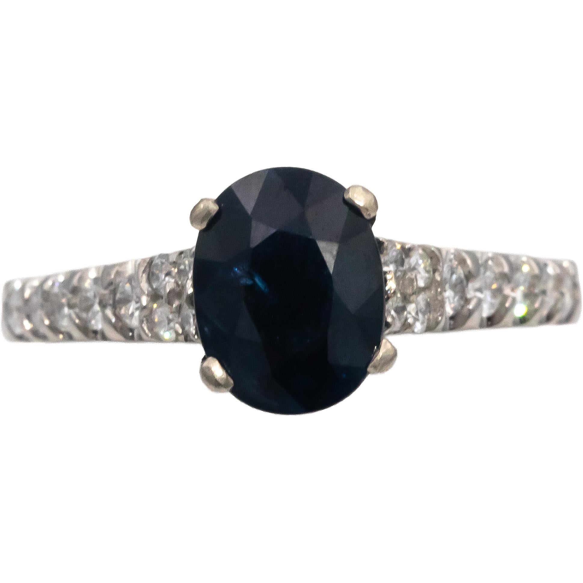 14k White Gold Oval Sapphire Round Diamond Cocktail Ring 2.36CT Size 7