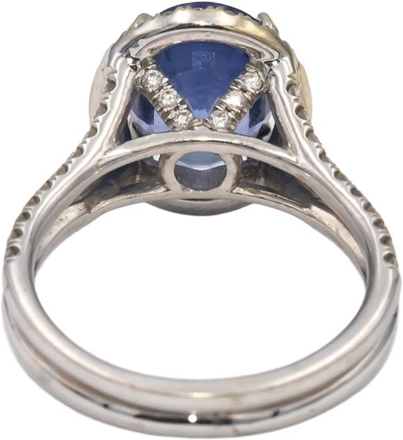 18k White Gold Oval Sapphire & Round Diamond Halo Cocktail Ring 4.90CT Size 6.5
