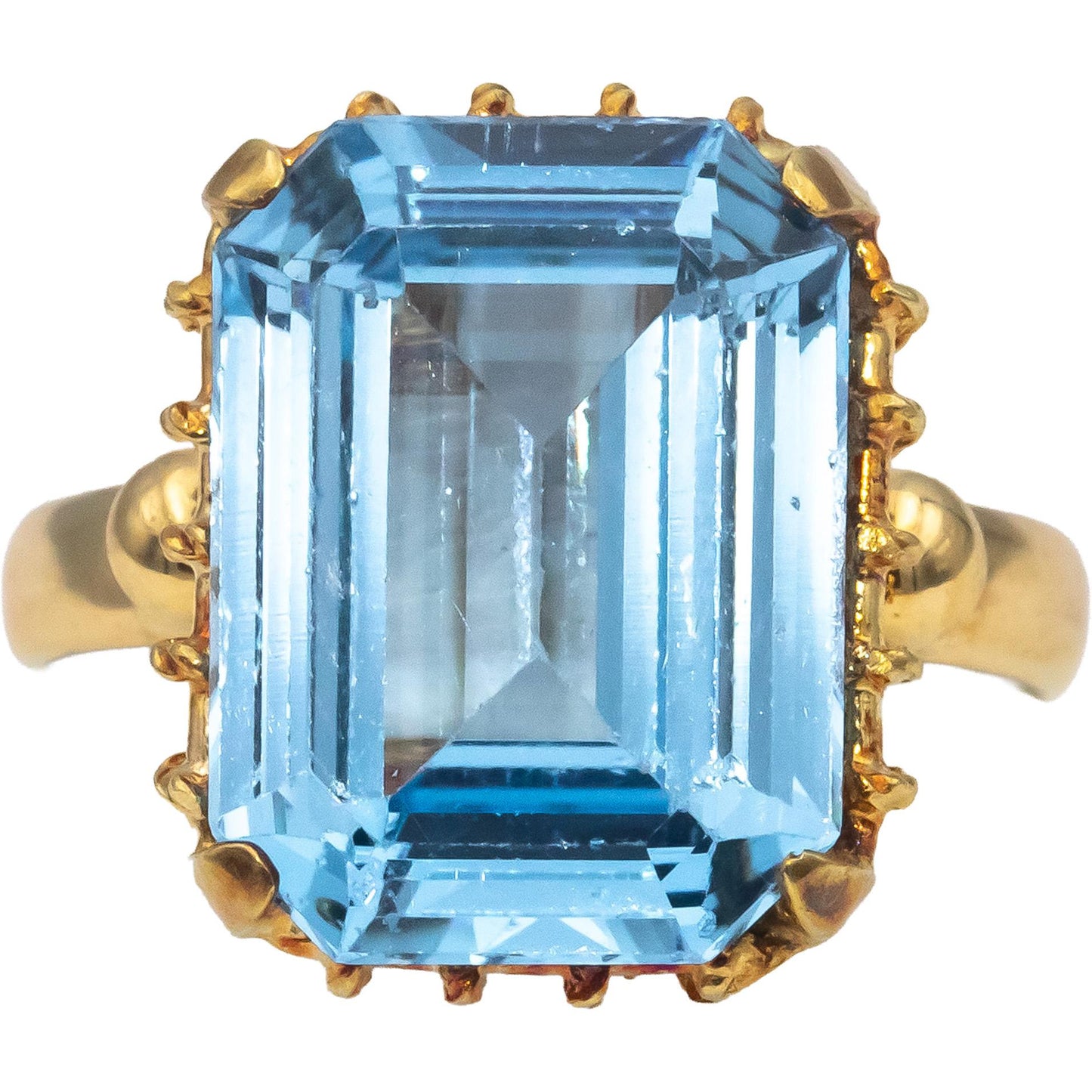 18k Yellow Gold Emerald Cut Blue Topaz Solitaire Cocktail Ring 11.0CTW Size 9
