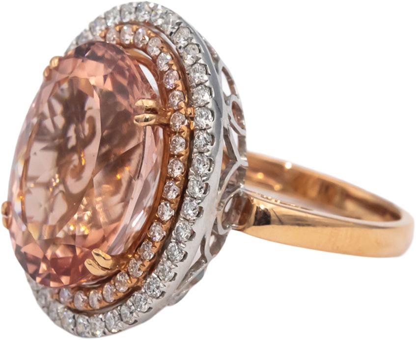 14k Rose & White Gold Oval Morganite Round VS Diamond Cocktail Ring 15.30CT