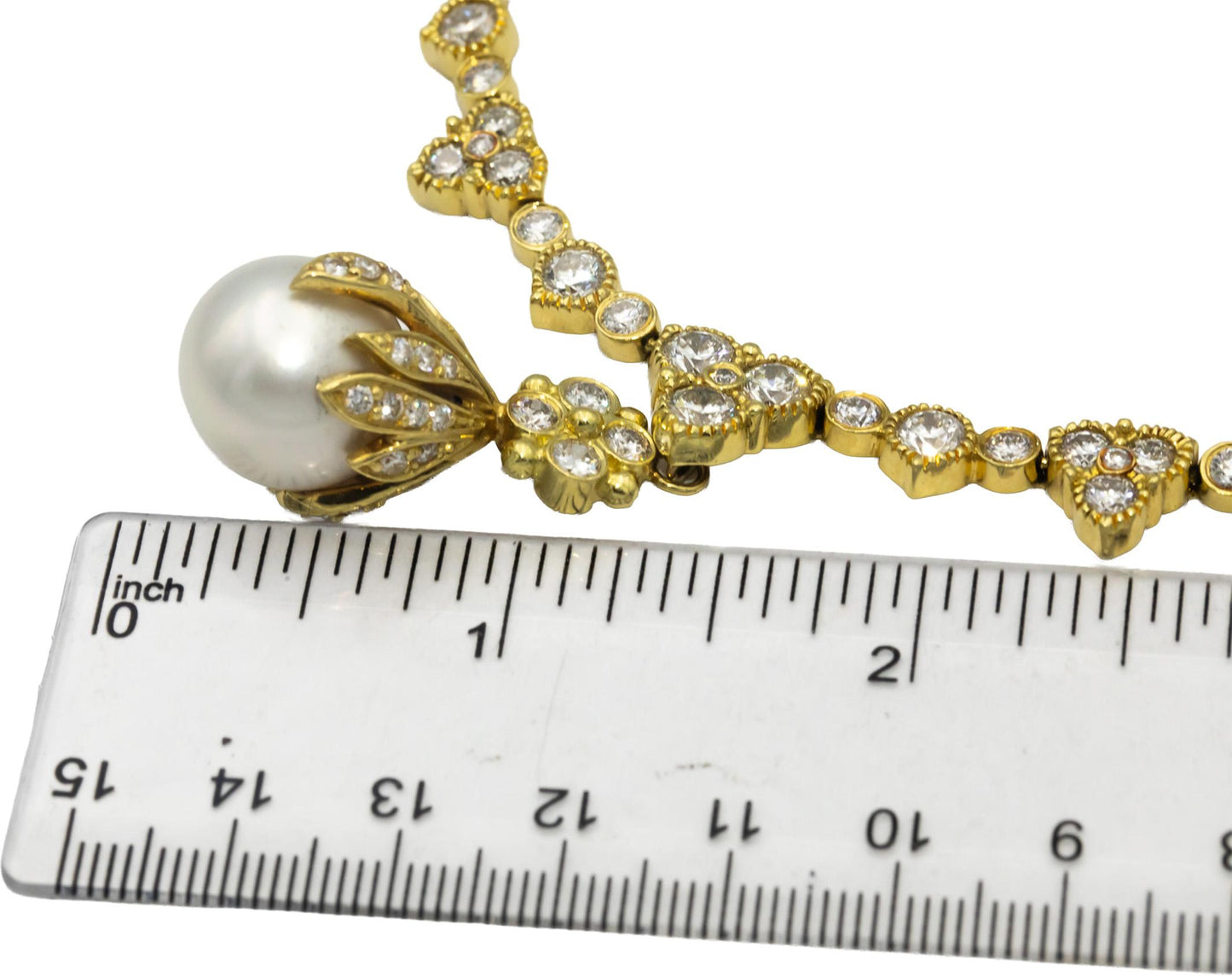 STAMBOLIAN VS Round Diamond & 14.5mm South Sea Pearl Formal Necklace 7.29CTW