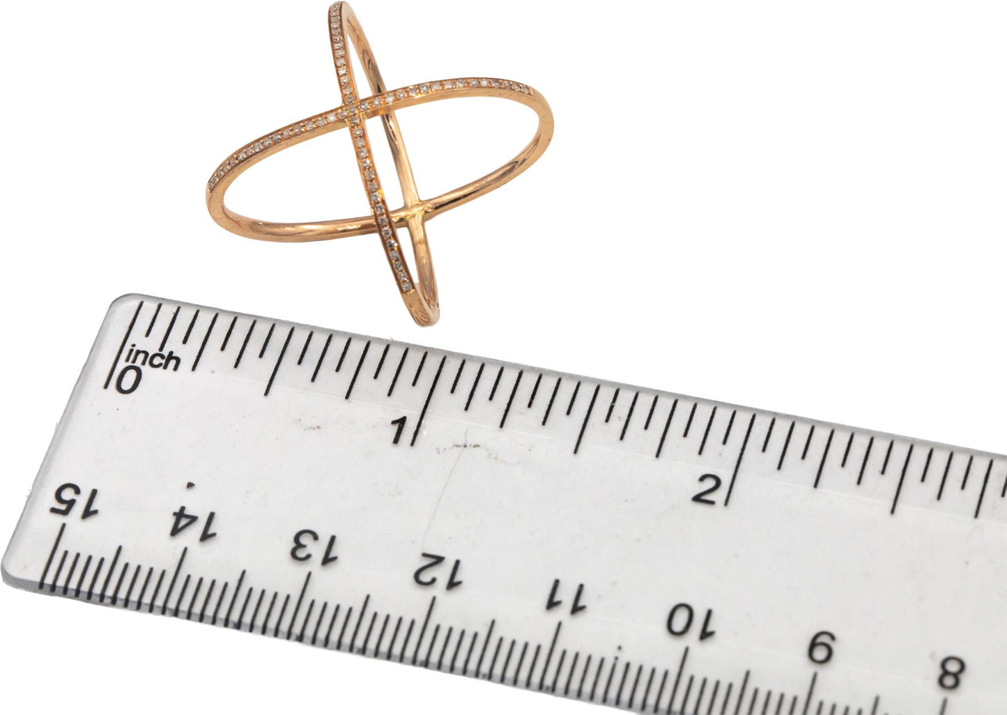 14k Rose Gold Round Diamond Criss Cross Band Ring 0.15CT Size 7