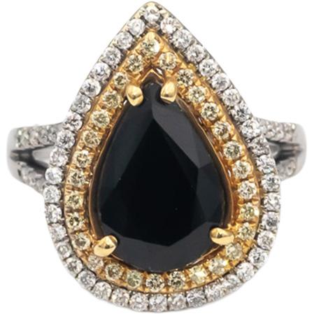 14k White & Yellow Gold Diamond and Sapphire Double Halo Ring 4.85CT Size 6.75