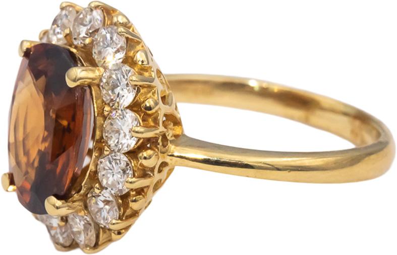 14k Yellow Gold Oval Orange Topaz & Round Diamond Halo Ring 4.10CT Size 8