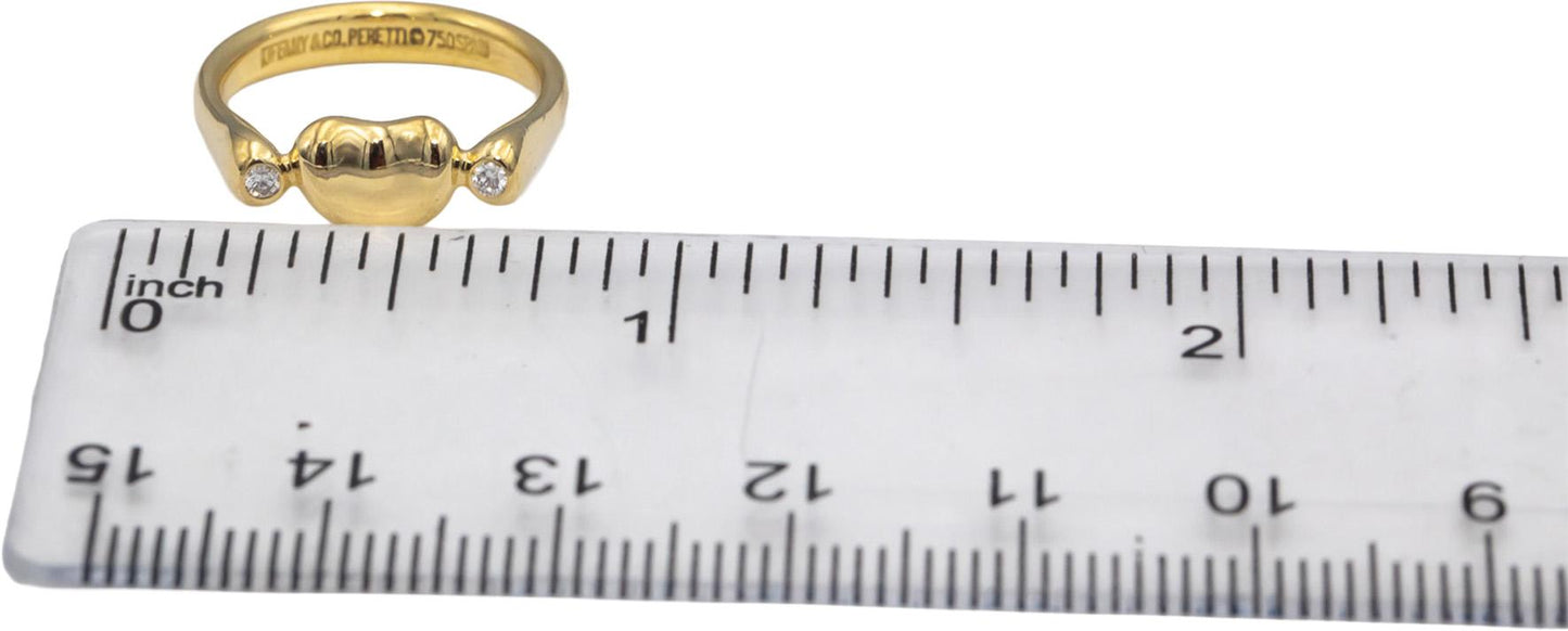 TIFFANY & CO. 18k Yellow Gold Diamond Elsa Peretti Bean Design Ring .04CT Size 4