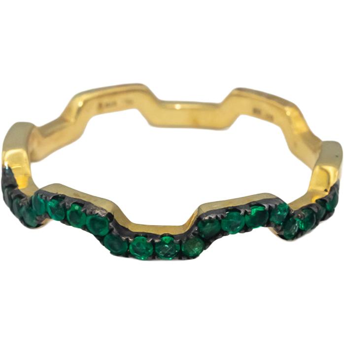 18k Yellow Gold Round Emerald Zig Zag Stackable Band Ring 0.20CT Size 7