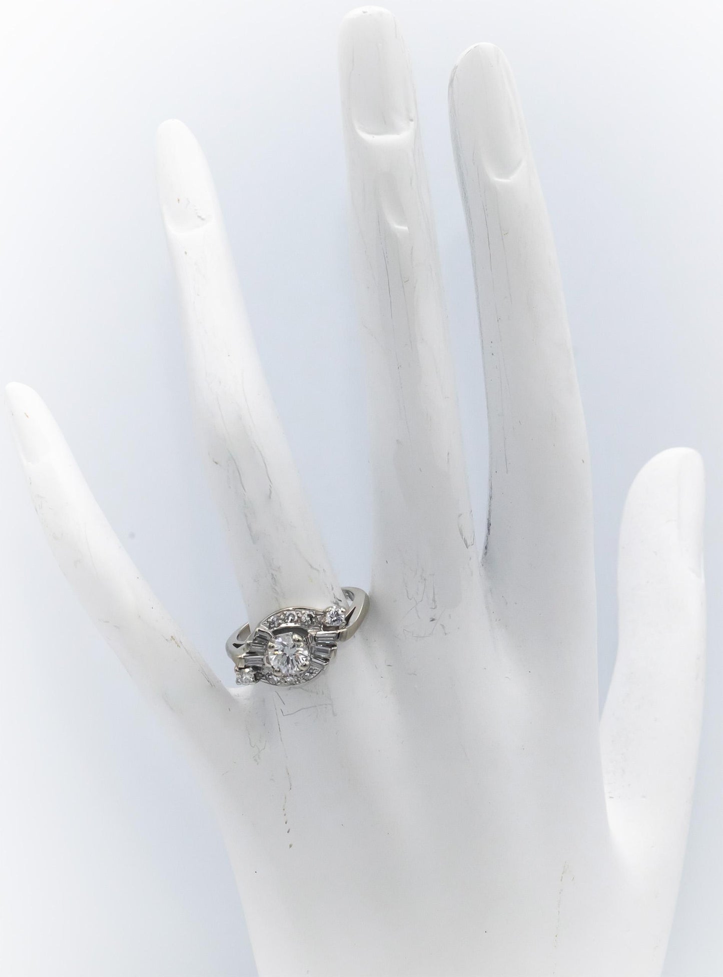 Vintage Antique 14k White Gold Diamond Engagement Ring 0.80CT w/ 0.50CT Center