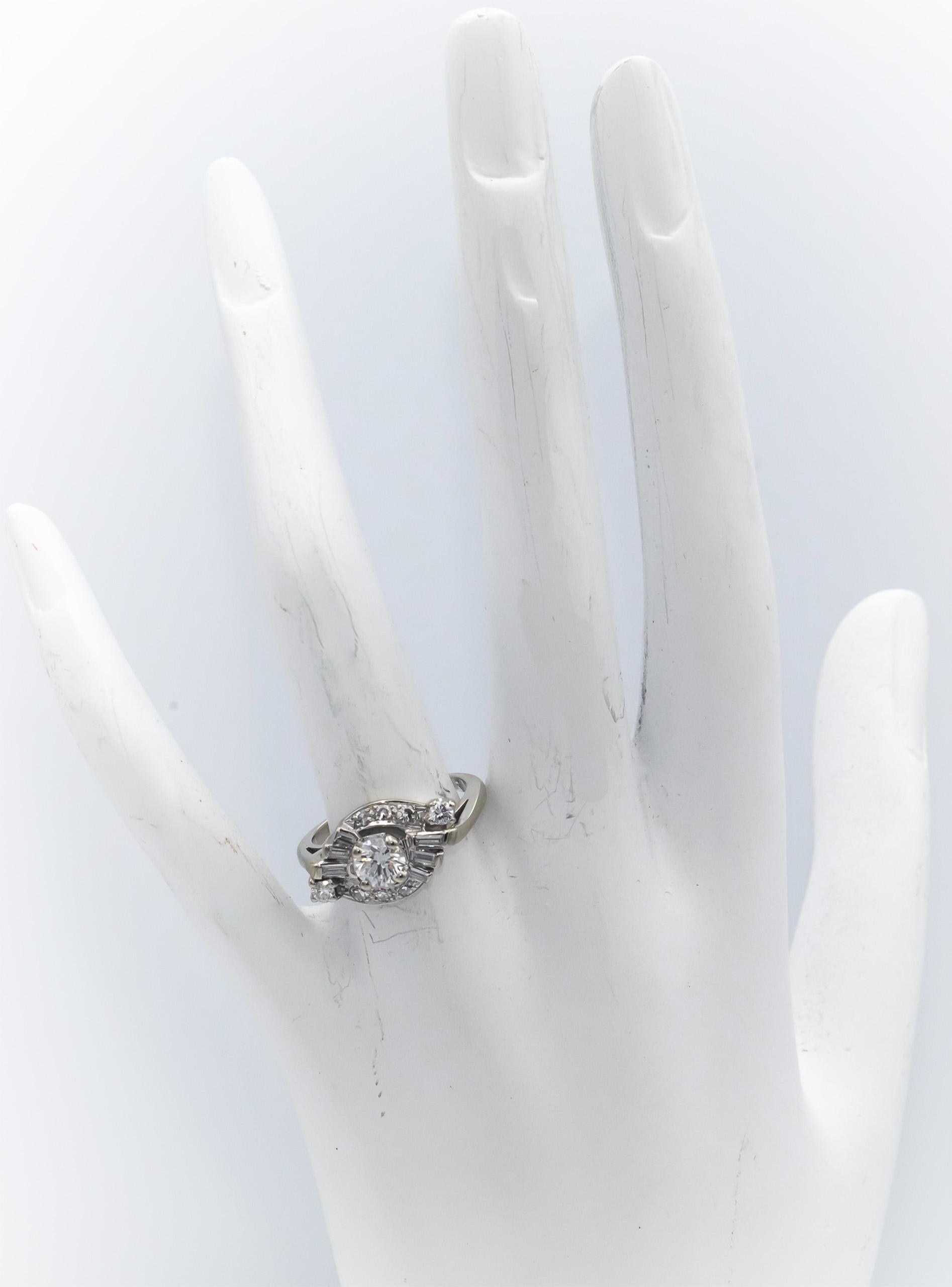 Vintage Antique 14k White Gold Diamond Engagement Ring 0.80CT w/ 0.50CT Center