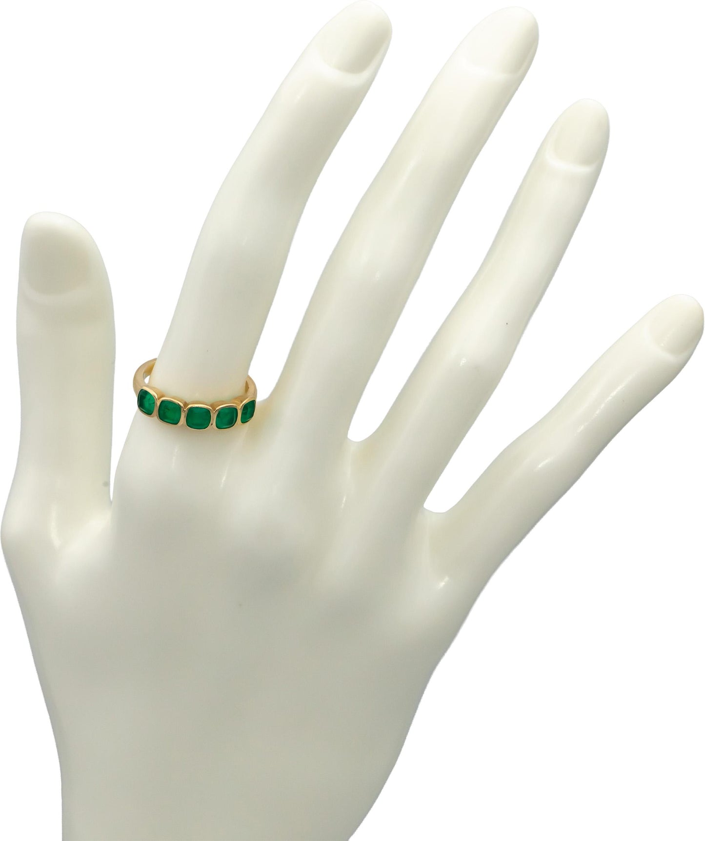 14k Yellow Gold Cushion Cut Bezel Set Emerald Band Ring 1.0CT Size 6.5