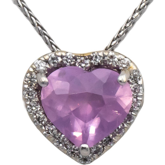 GIA Certified 14k White Gold Pink Sapphire Diamond Heart Pendant Necklace 3.75CT