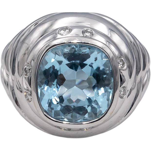 ALMAZA 18k White Gold VS Round Diamond & Cushion Cut Topaz Ring 7.38CT Size 7.25