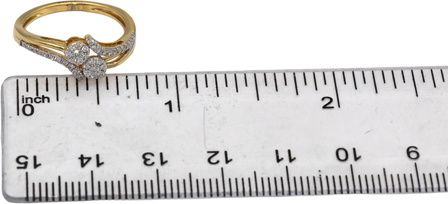 18k Yellow Gold VS Round Diamond Cluster Bypass Band Ring 0.18CT Size 6.25