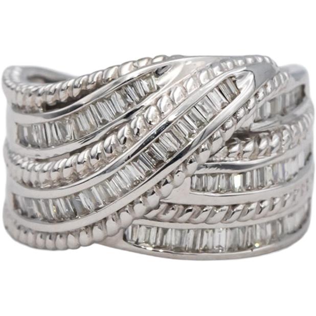 14k White Gold Baguette Cut Channel Set Diamond Crossover Ring 0.50CT Size 6