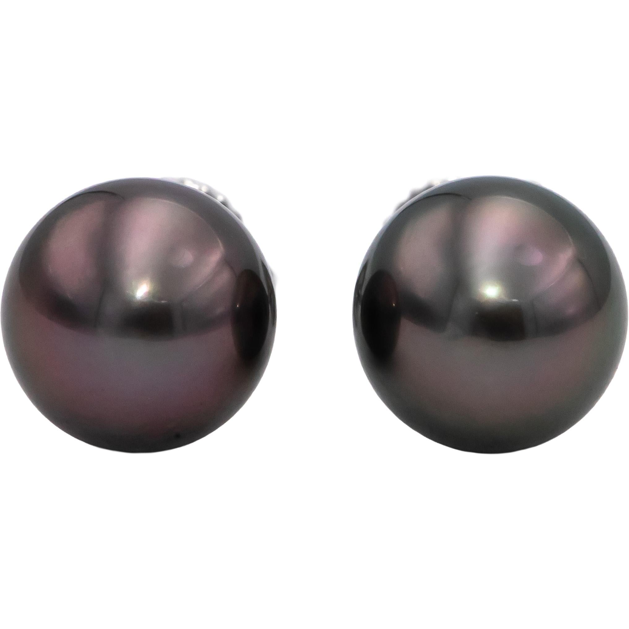 TIFFANY & CO. 18k White Gold Black Pearl Stud Earrings $1375 Retail 9.3mm