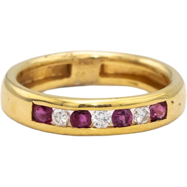 14k Yellow Gold Round Channel Set Diamond and Ruby Band Ring 0.25CT Size 6.75