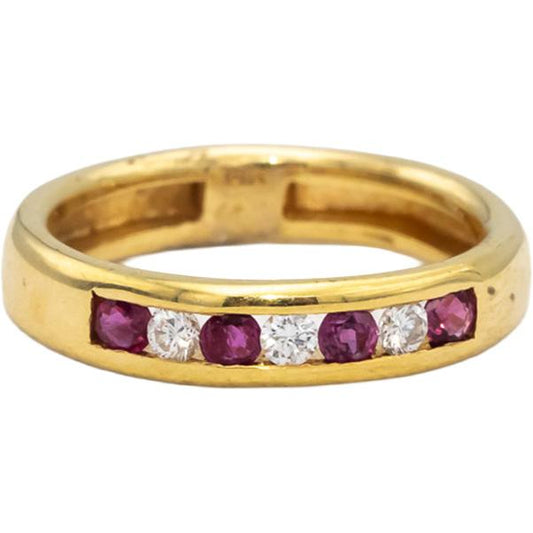 14k Yellow Gold Round Channel Set Diamond and Ruby Band Ring 0.25CT Size 6.75