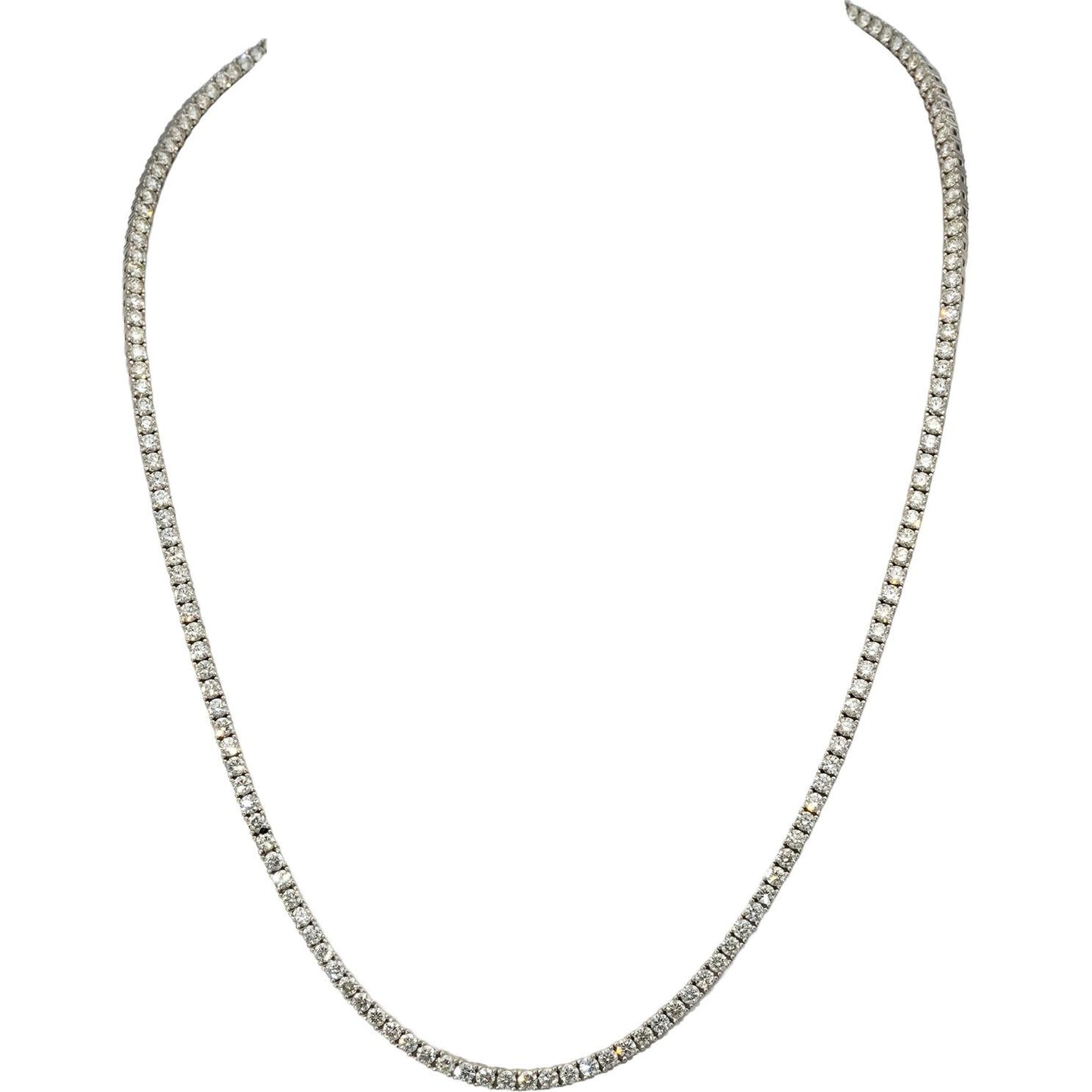 18k White Gold Round Diamond Tennis Necklace 10.30CT
