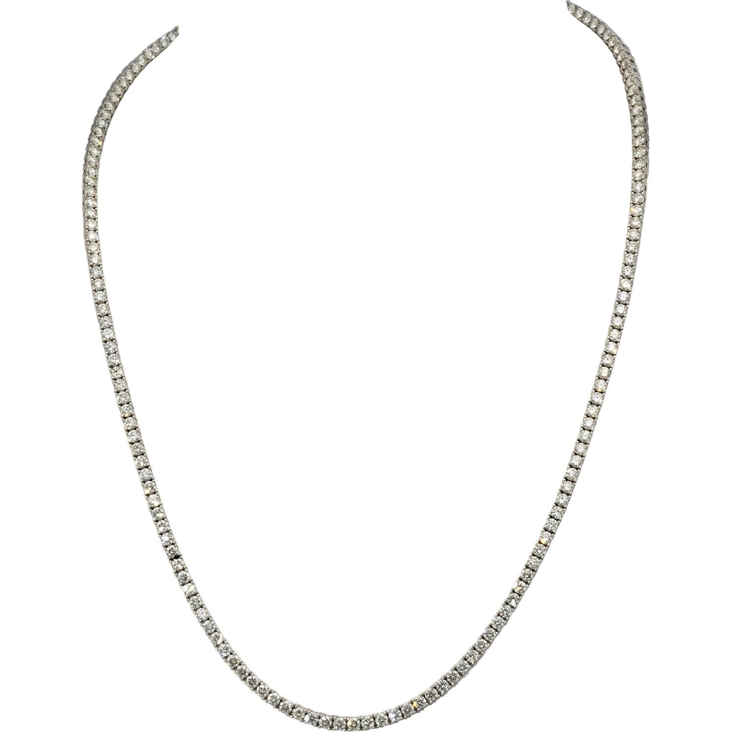 18k White Gold Round Diamond Tennis Necklace 10.30CT