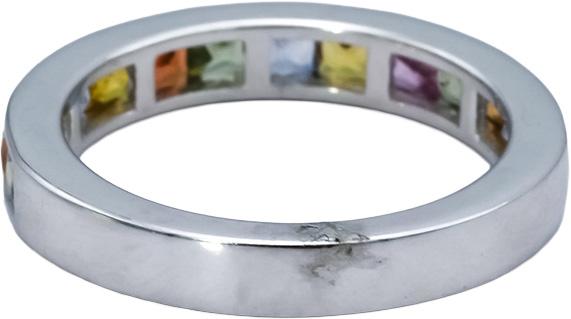 14k White Gold Channel Set Rainbow Sapphire Band Ring 1.96CT Size 7.75