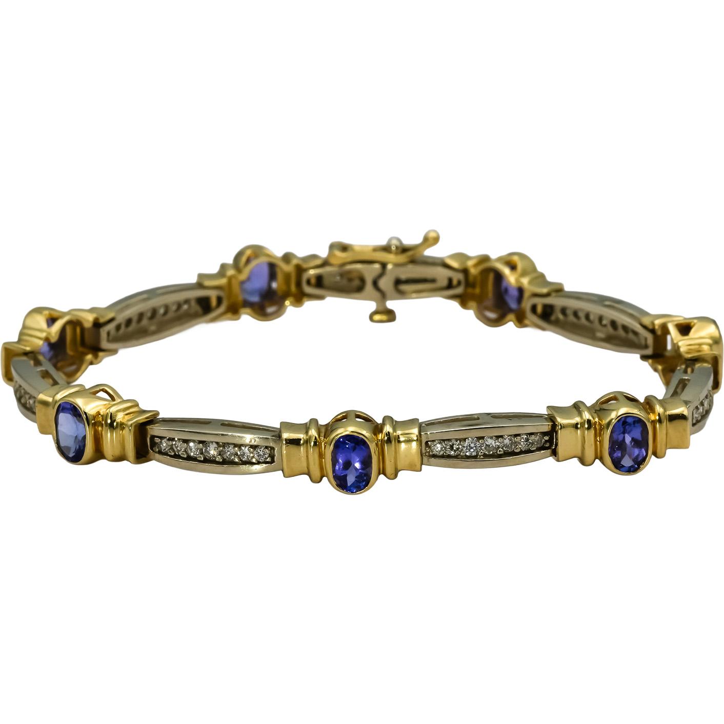 14k Yellow & White Gold Diamond and Tanzanite Fancy Link Bracelet 8.50CTW