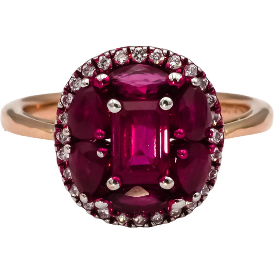 18k Rose Gold Ruby and Diamond Cluster Cocktail Ring 2.04CT Size 5.5