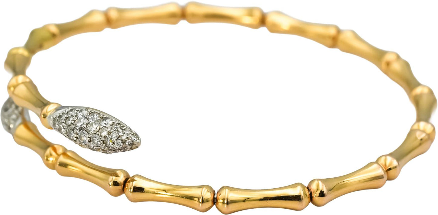 CHIMENTO 18k White & Yellow Gold Diamond Bamboo Motif Cuff Bracelet 0.50CT
