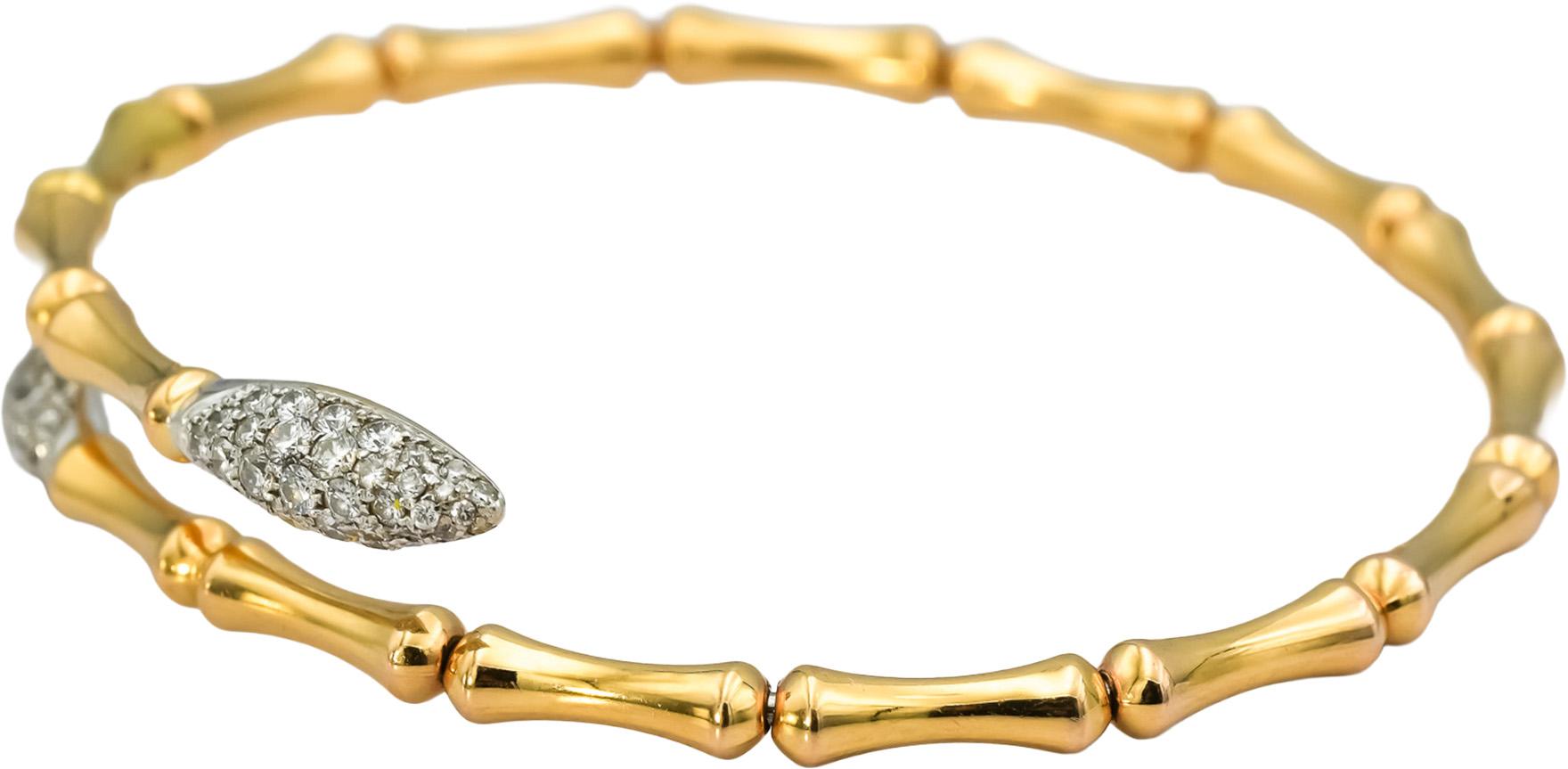 CHIMENTO 18k White & Yellow Gold Diamond Bamboo Motif Cuff Bracelet 0.50CT