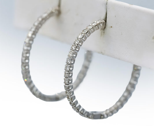 18k White Gold VS Round Diamond Inside Out Hoop Earrings 2.0CT