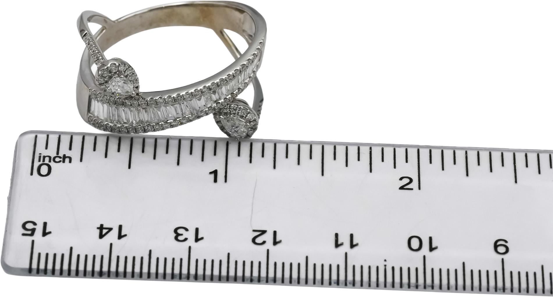 18k White Gold VS Round Pear Baguette Diamond Cocktail Ring 2.0CT Size 12