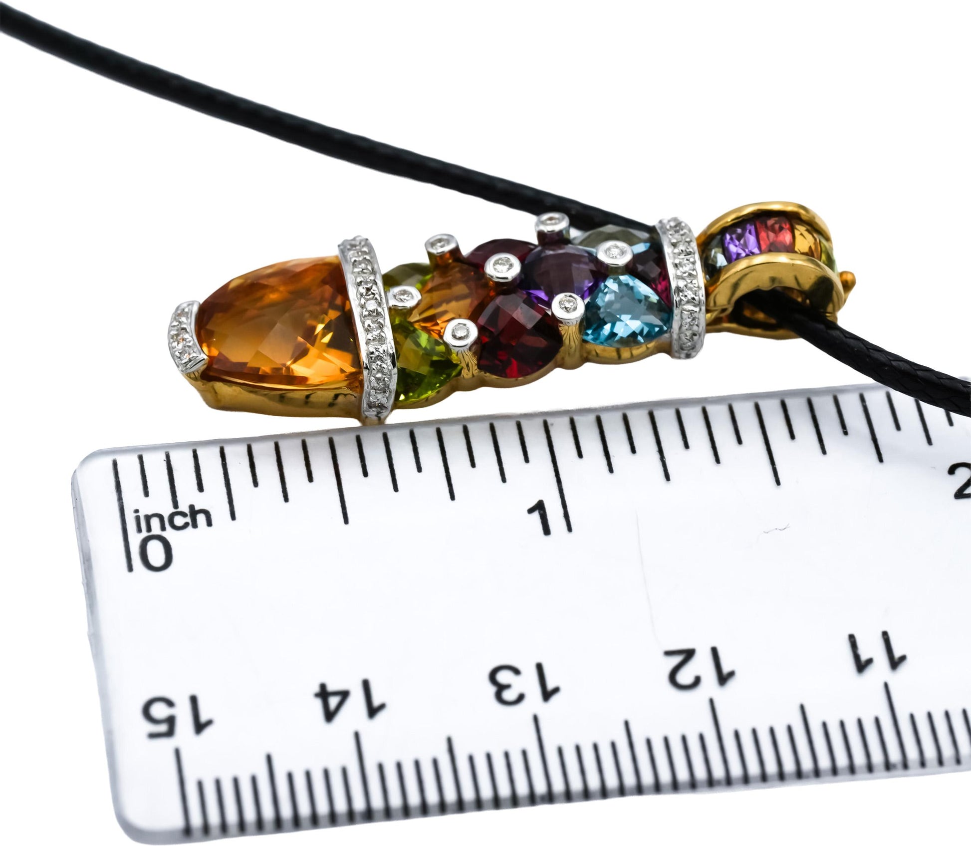 18k Yellow Gold Diamond & Rainbow Gemstone Pendant Necklace 7.15CTW