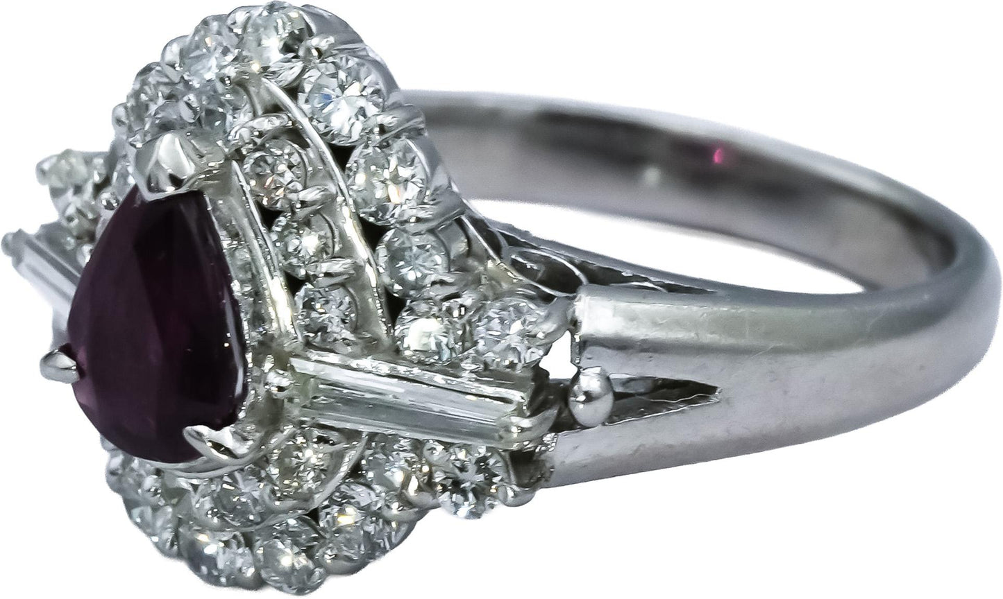 Platinum Diamond and Ruby Cluster Cocktail Ring 0.91CT Size 5.5
