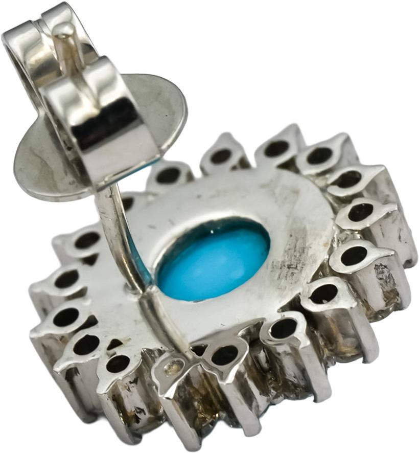 18k White Gold VS Round Diamond and Cabochon Turquoise Stud Earrings 0.50CT