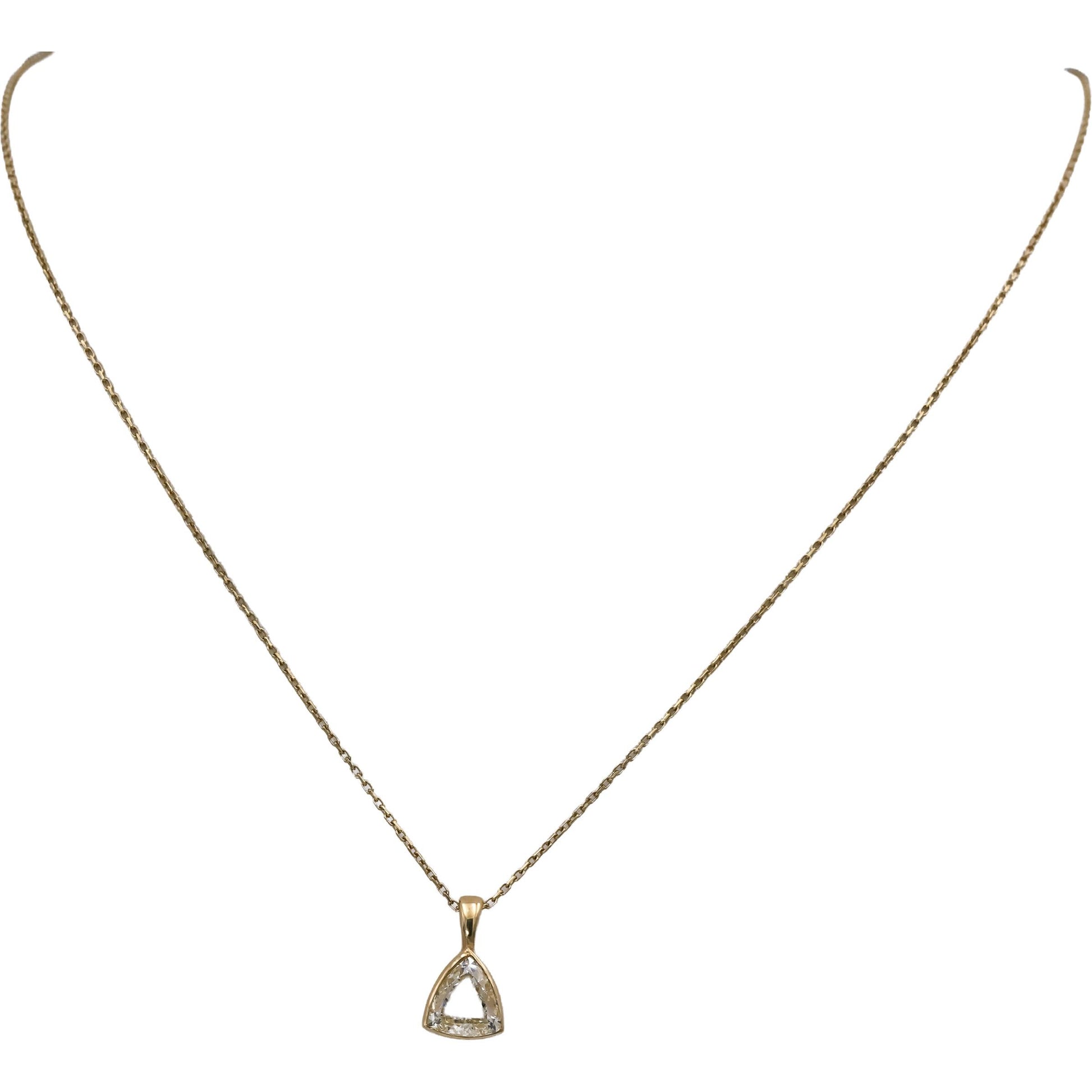 14k Yellow Gold Trillion Cut Diamond Solitaire Pendant Necklace 1.25CT