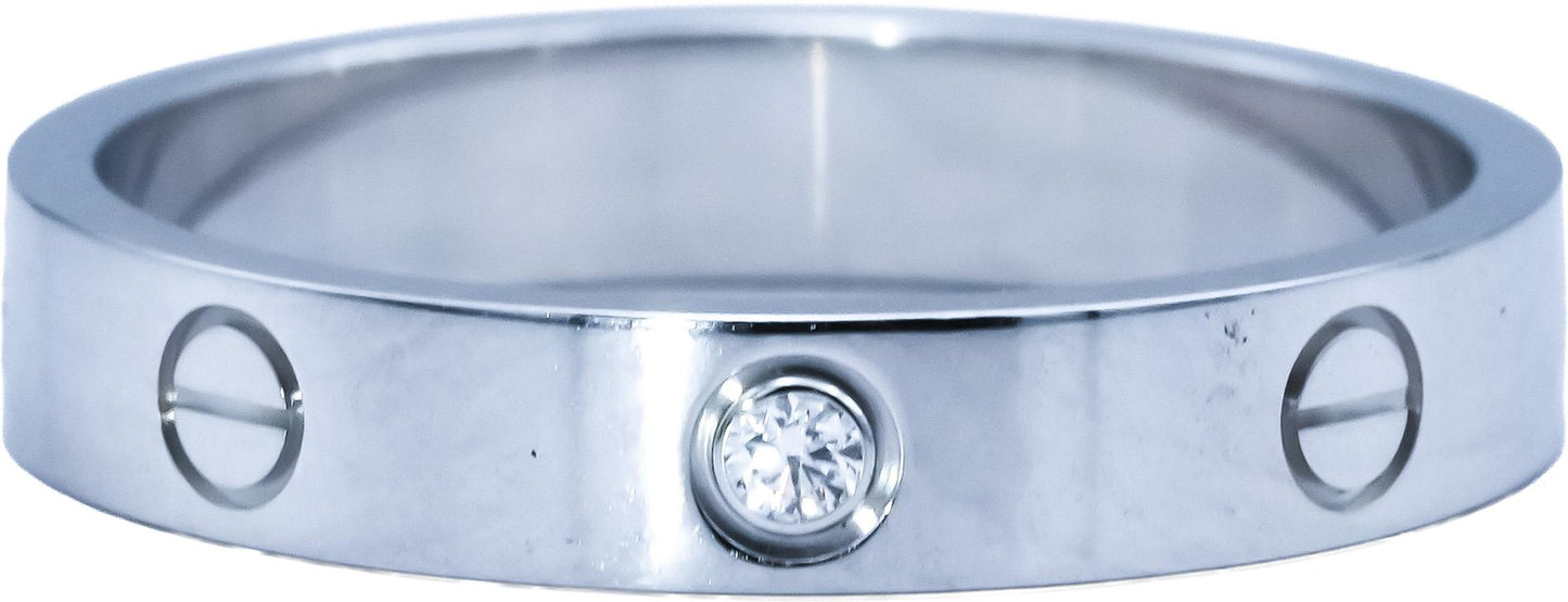 CARTIER 18k White Gold Diamond Love Screw Motif Ring 0.02CT Size 61 w/ Papers