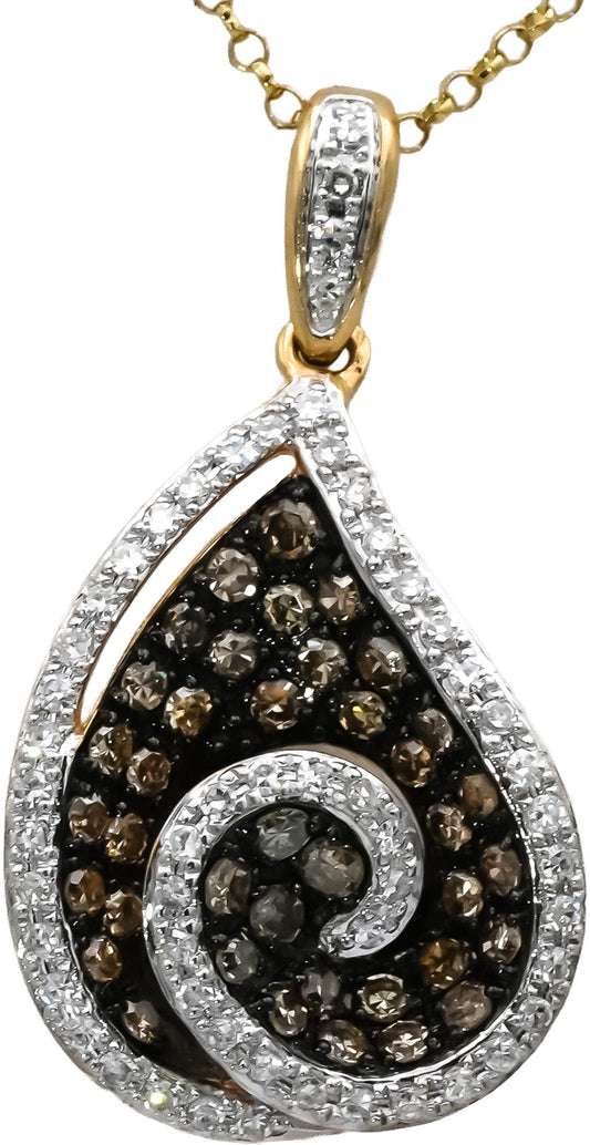 14k Yellow Gold Round Diamond Abstract Floral Pendant Necklace 1.0CT