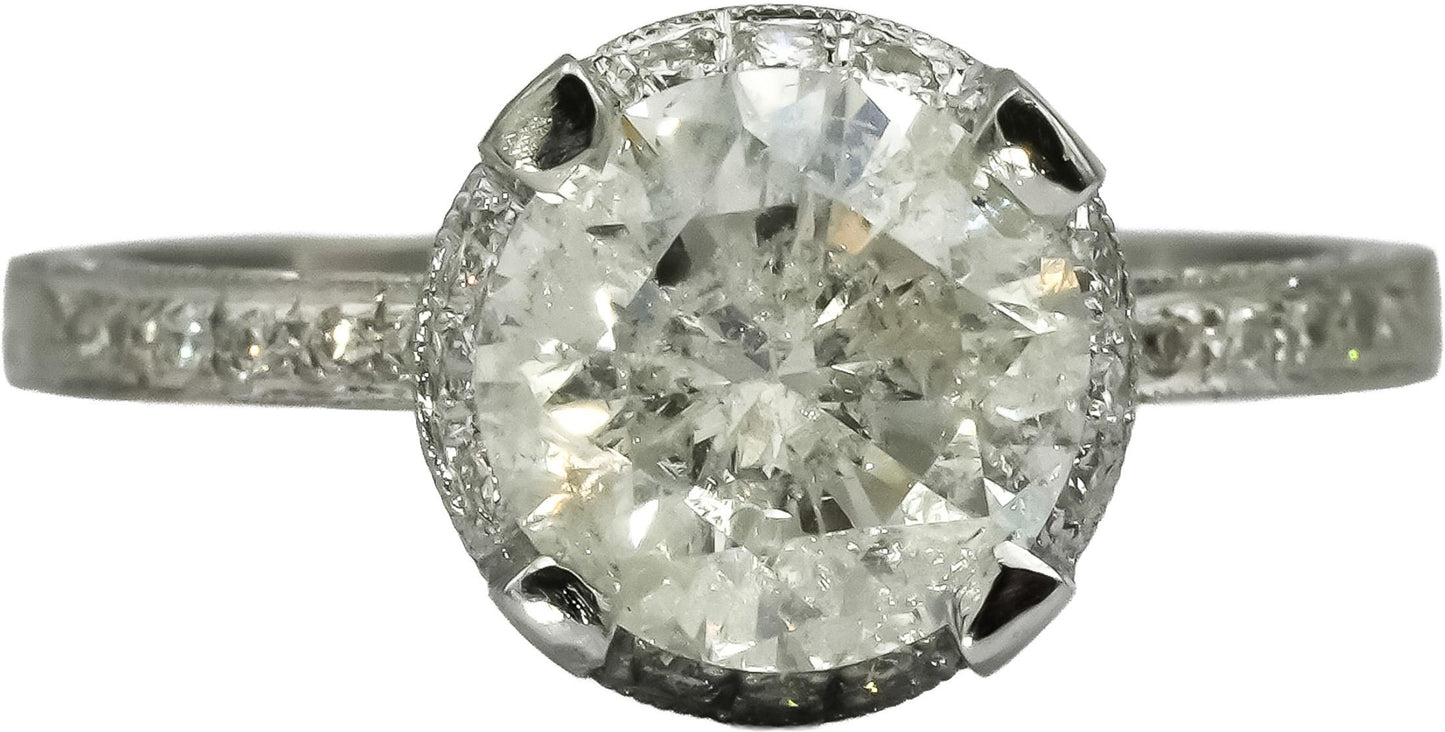 Platinum Round Diamond Engagement Ring 2.11CT w/ 1.86CT Center Size 6