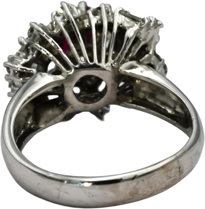 14k White Gold VS Diamond and Ruby Cluster Cocktail Ring 3.0CT Size 7.75