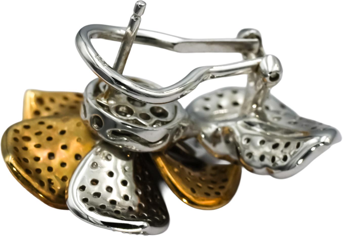 14k White & Yellow Gold VS Diamond En Tremblant Flower Cluster Earrings 2.0CT