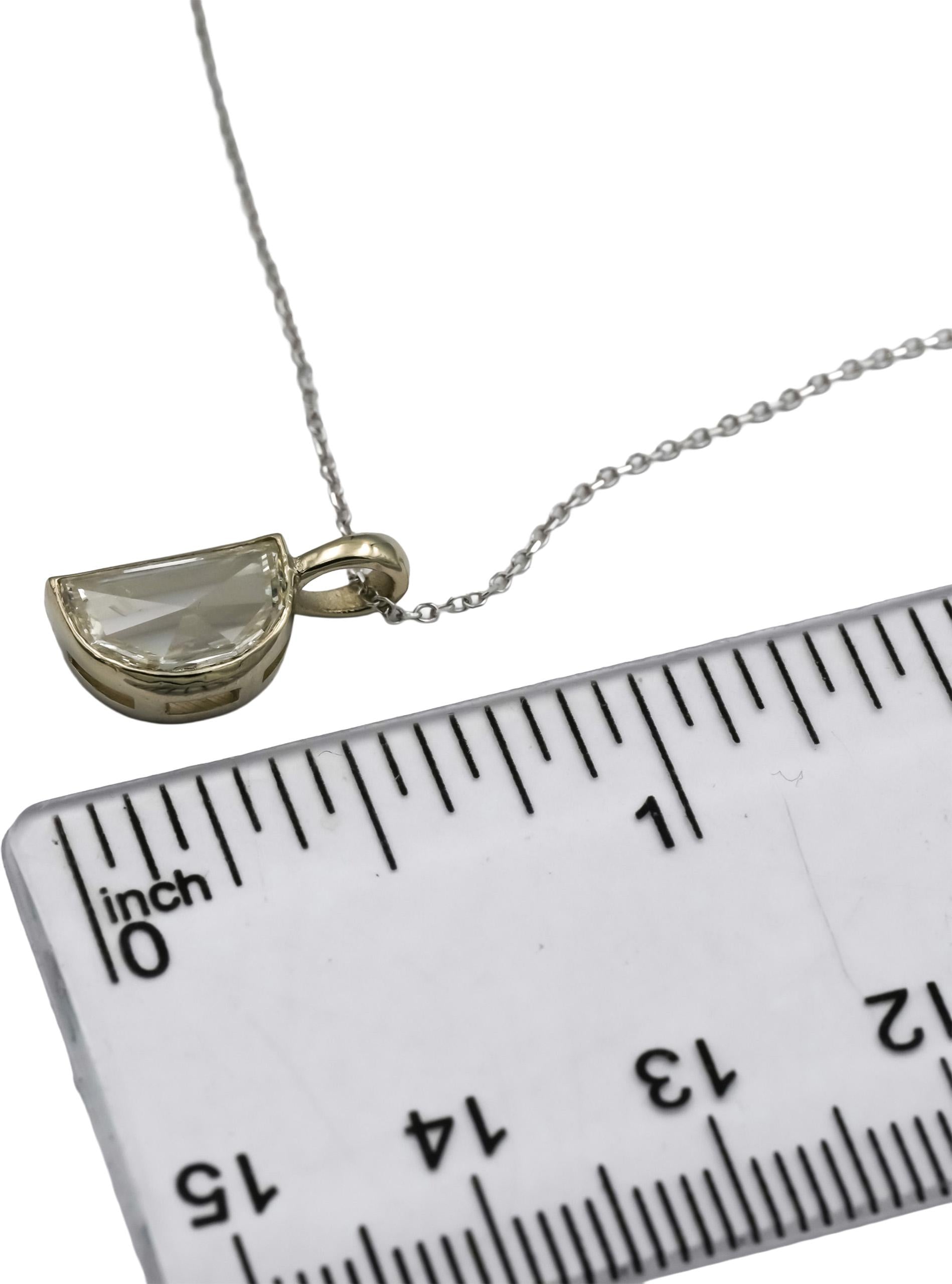 14k White Gold Half Moon Rose Cut Diamond Solitaire Pendant Necklace 1.03CT